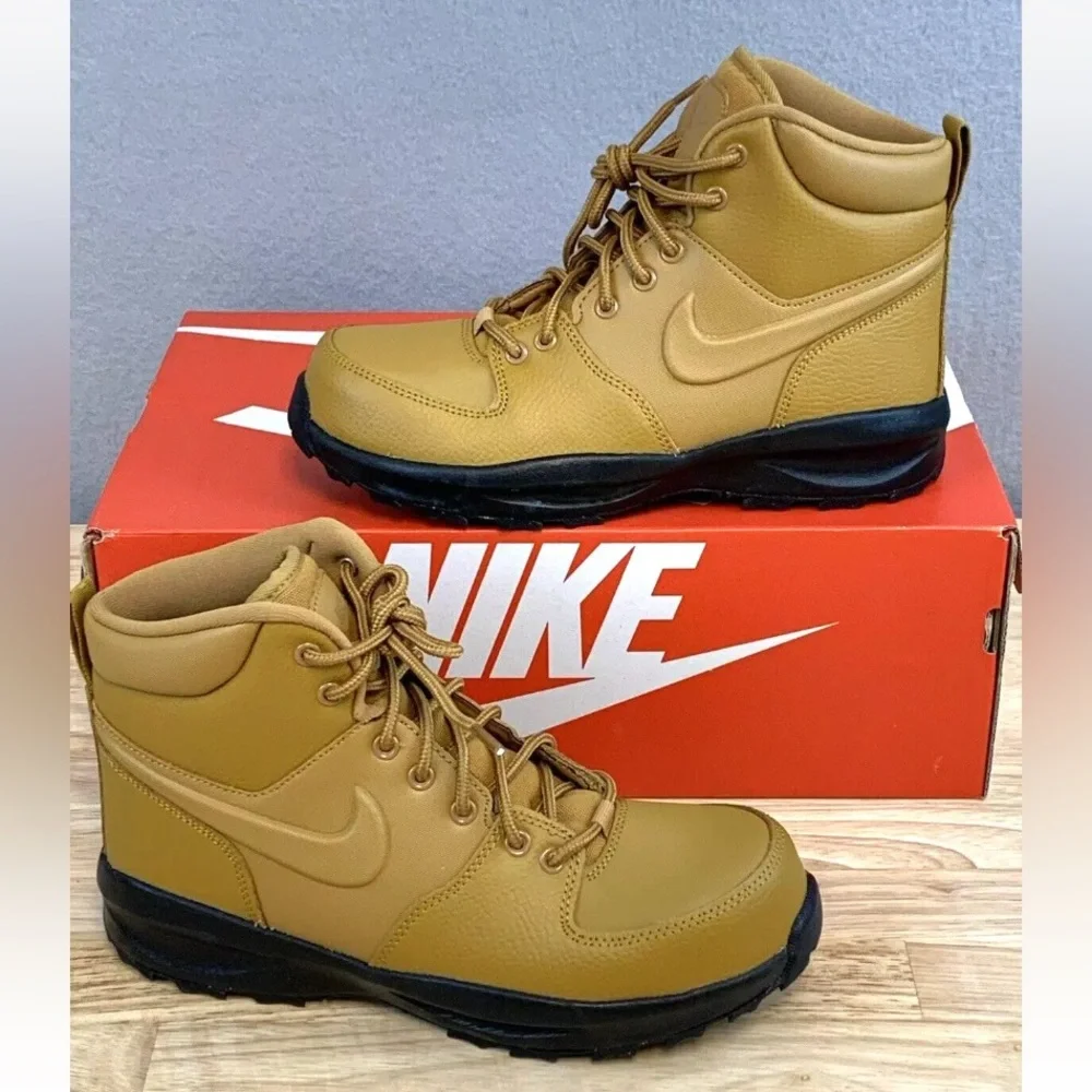 Nike Manao Leather Boots Sneakers Youth Kids Size 6Y BQ5372-700 Wheat Tan